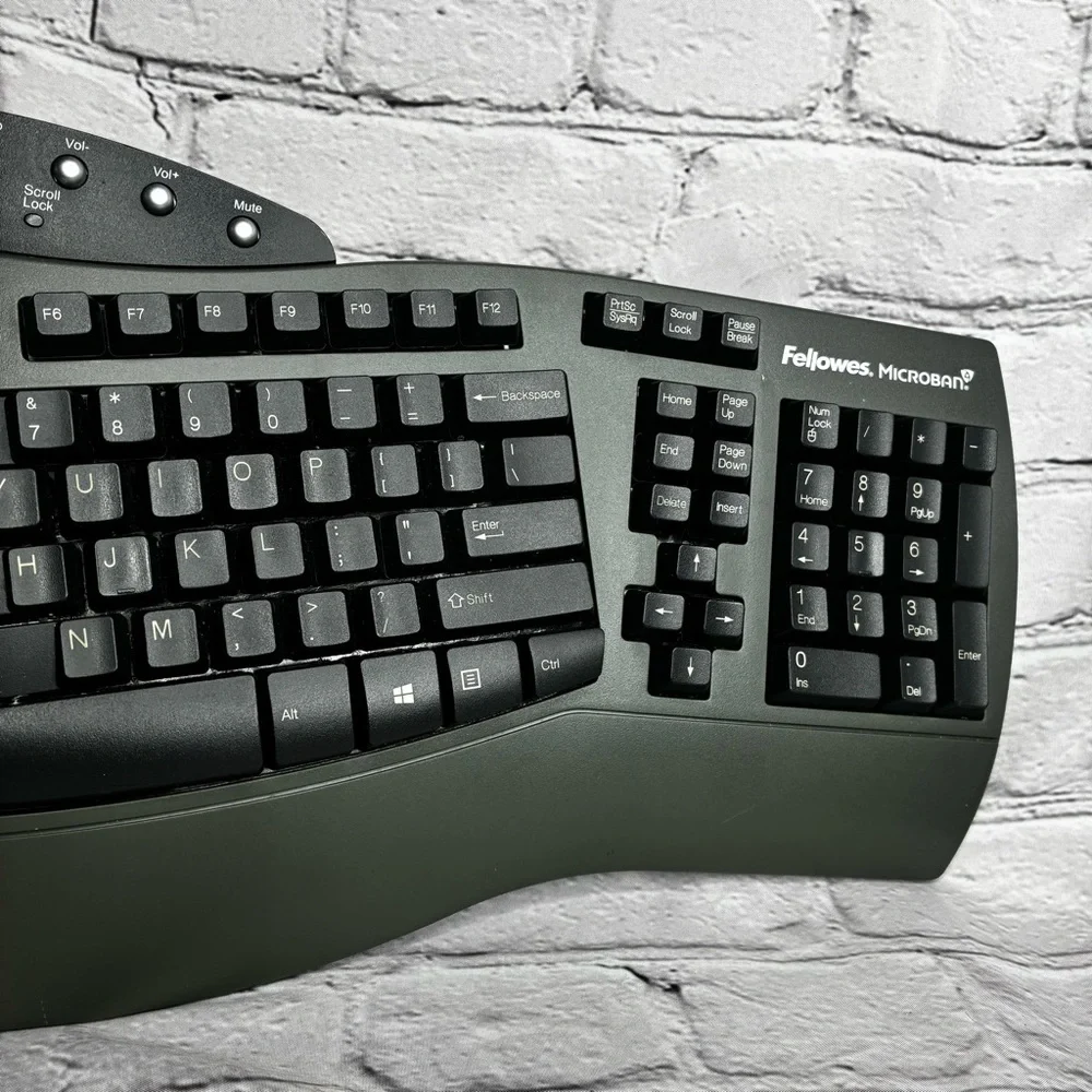 Fellowes‎ Microban Ergonomic Wired USB Keyboard KU-9938 / 98915 Gray Black GUC